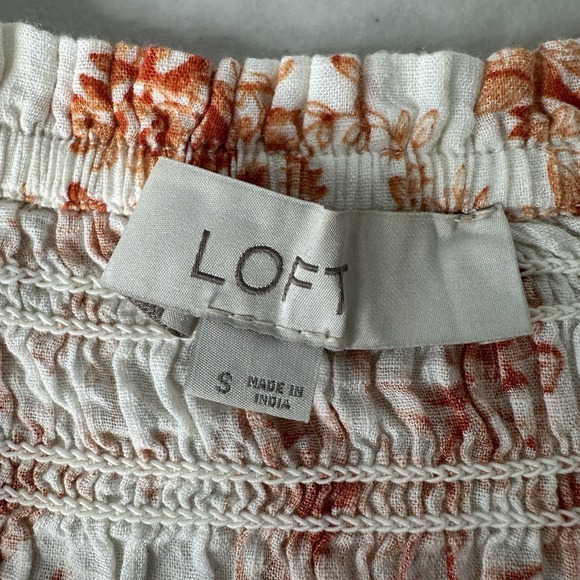 Loft Smocked Square Neck Top Size S Cottagecore Floral Boho - Picture 3 of 8